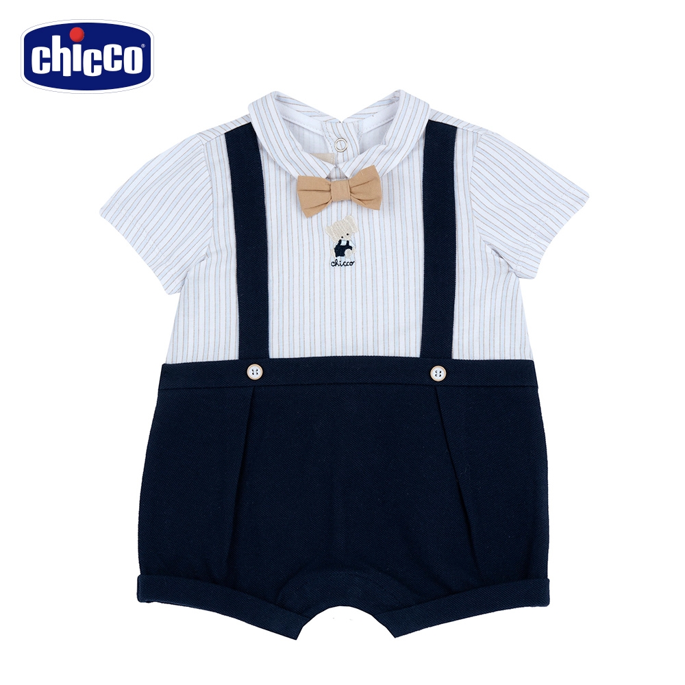 chicco官方直營-小象校園-條紋假吊帶有領短袖兔裝
