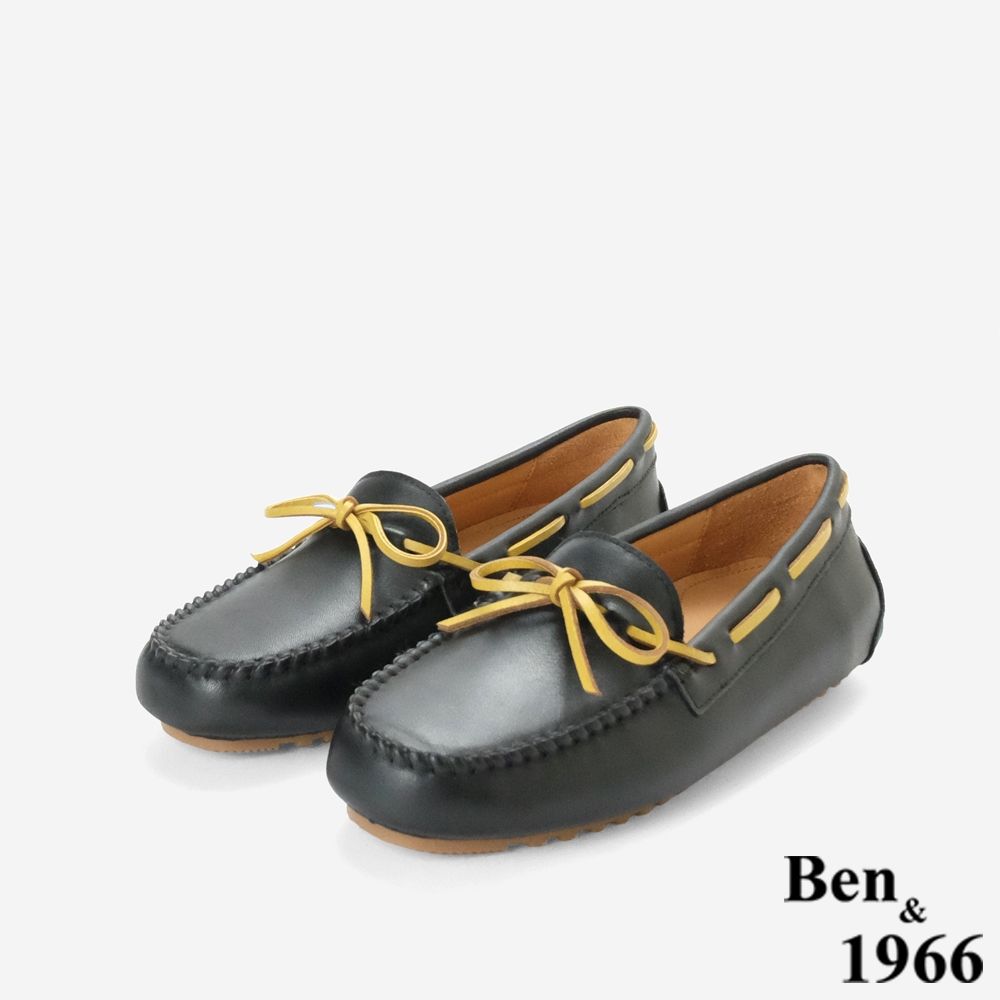 Ben&1966高級頭層牛皮舒適經典百搭內增高樂福鞋-黑(258131)