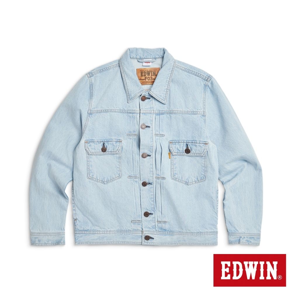 EDWIN 男女裝 F03 風琴褶牛仔外套-漂淺藍