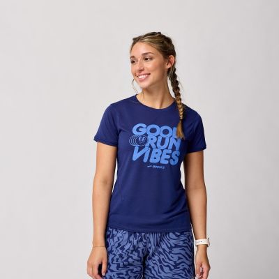 BROOKS 女 Distance 距離 短袖上衣 3.0 深夜藍/Good Run Vibes (221669418)