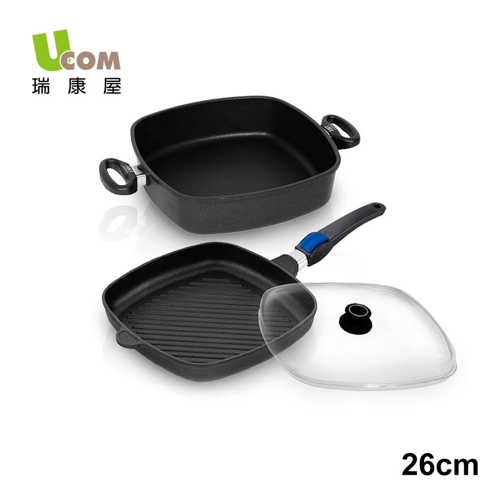 【瑞康屋UCOM】德國黑魔法不沾鍋-方型深鍋套組(26cm雙鍋+1蓋)