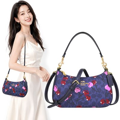 COACH 單寧藍色櫻桃圖樣大C PVC肩背/斜背兩用包