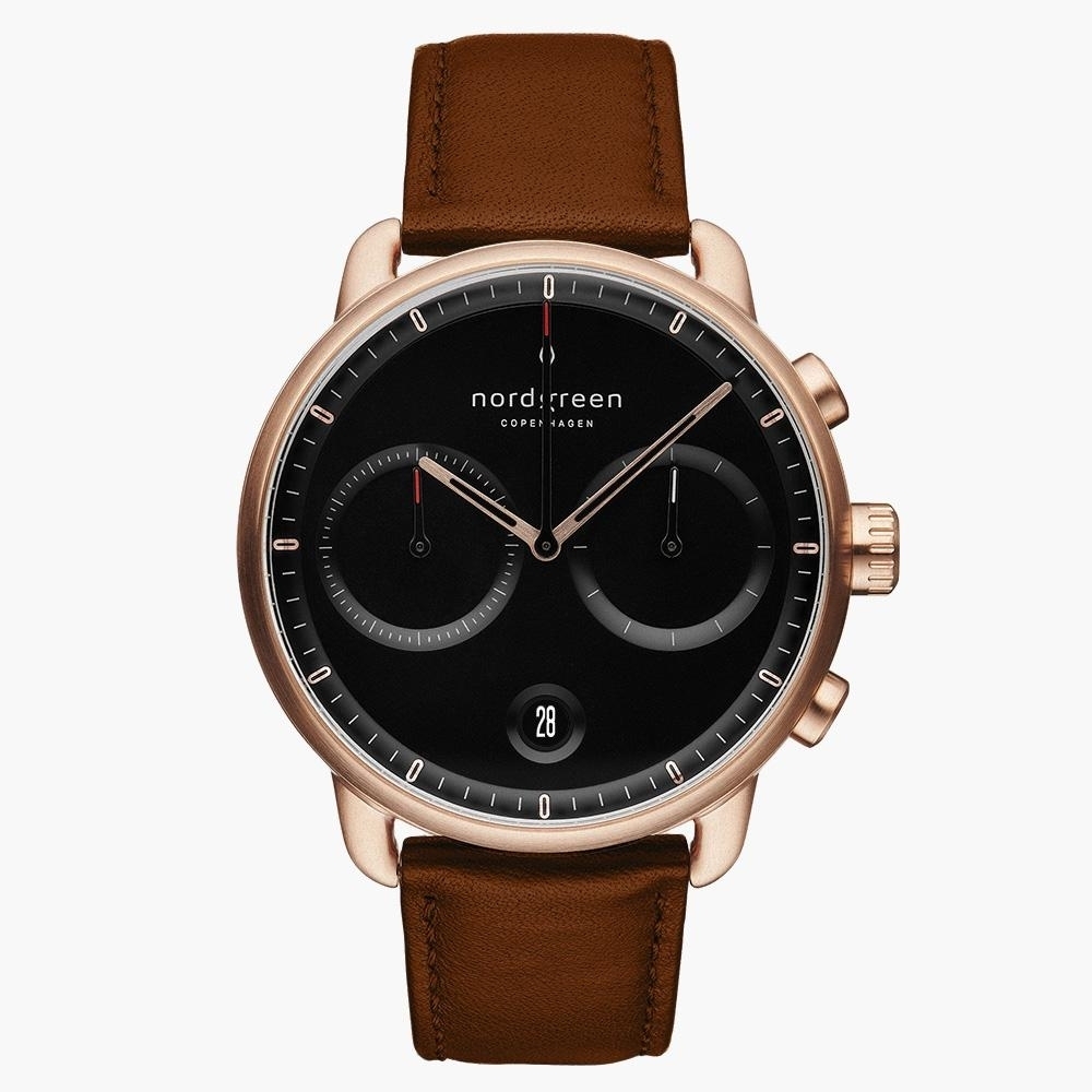 Nordgreen Pioneer先鋒 玫瑰金系列復古棕真皮腕錶42mm(PI42RGLEBRBL)