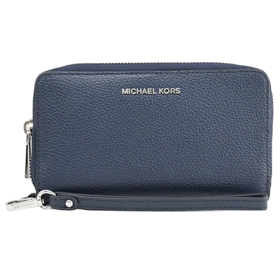 MICHAEL KORS Jet Set荔枝皮革手掛式拉鍊中夾(海軍藍)