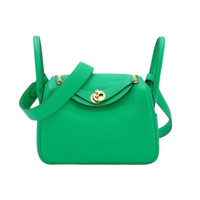 Hermes 愛馬仕 一代 Mini Lindy 牛皮金釦手提/肩背兩用包-19cm(6W綠)
