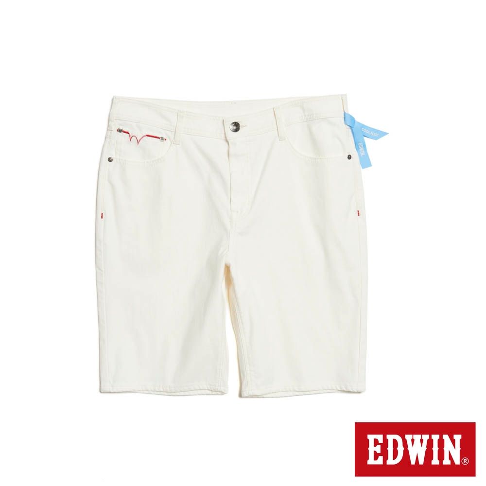 EDWIN 男裝 EDGE 斜紋基本色丹寧短褲-白色