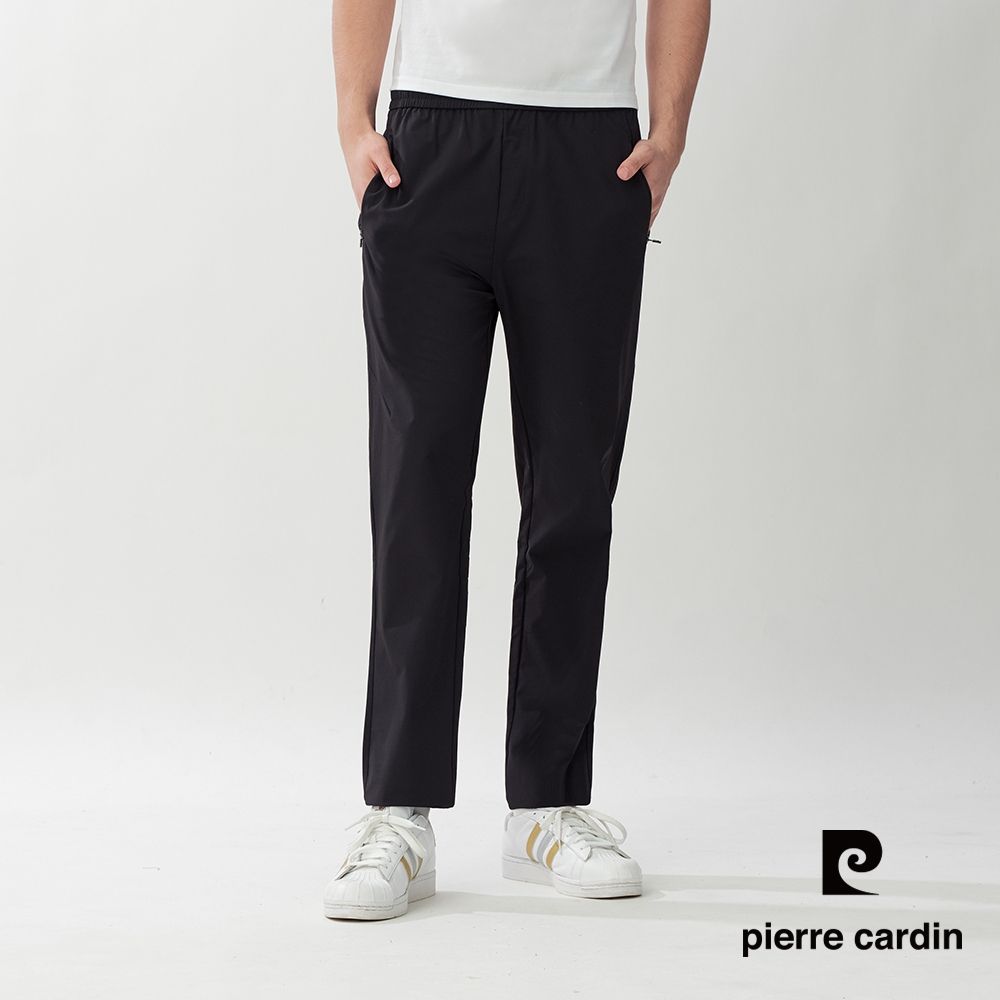 pierre cardin 皮爾卡登 男女款 防潑水輕薄機能彈力休閒長褲(多色任選) (男款-黑色)