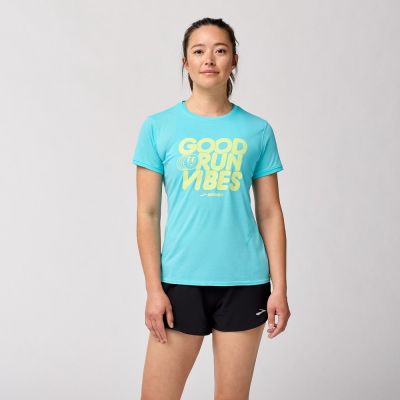 BROOKS 女 Distance 距離 短袖上衣 3.0 閃光藍/Good Run Vibes (221669429)