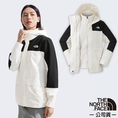 【The North Face】女 新款 DRYVENT 兩件式防風防水透氣保暖連帽外套 89YJ-ROU 沙丘白