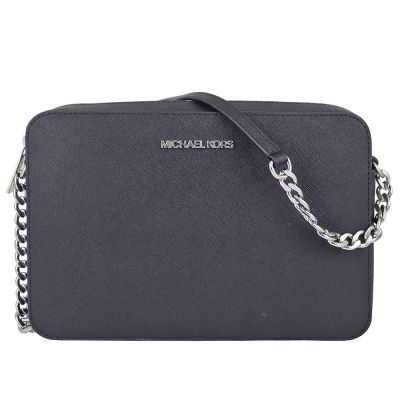 MICHAEL KORS Jet Set 黑色防刮皮革金屬鍊帶方形斜背包