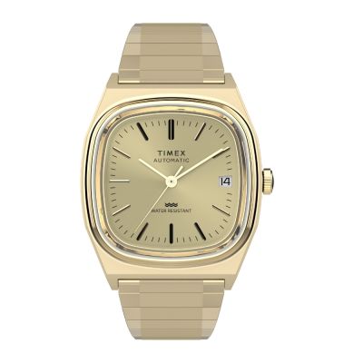 TIMEX 天美時 1983E系列 自動機械錶 34毫米 不鏽鋼伸縮錶帶腕錶(香檳金 TXTW2Y07200)