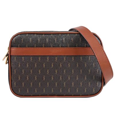 YSL Saint Laurent Le Monogramme 印花皮革斜背/相機包(咖)