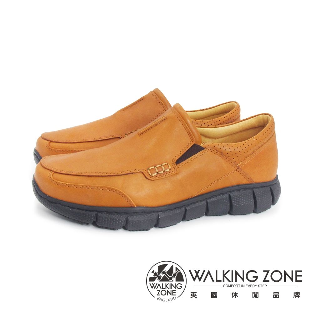 WALKING ZONE(男)簡約真牛皮防油滑休閒鞋 男鞋-深棕色