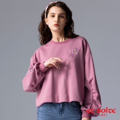 ET BOîTE 箱子 BLUE WAY – 俐落袖抽褶珠片繡長TEE(粉)