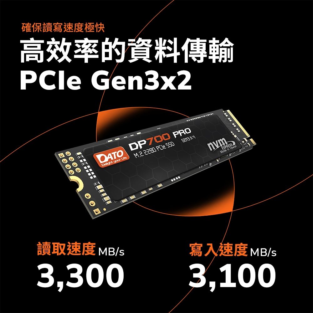 DATO 達多 DP700Pro 512GB M.2 2280 PCIe Gen3x4 SSD 固態硬碟(最高達讀:3300MB/s 寫:3100MB/s)
