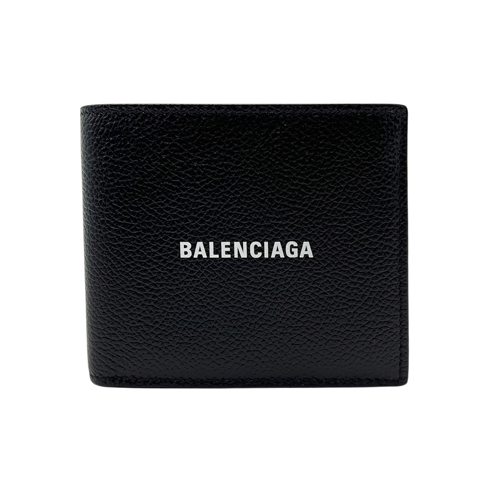 BALENCIAGA 巴黎世家 品牌印字logo皮革對折短夾(594549-黑)