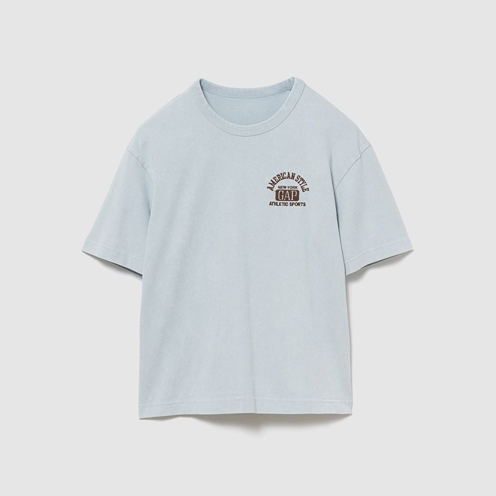 【GAP】重磅寬鬆 Gap Logo 短版T恤-清新白/黑色/褪紅色/帆船藍(895176) (帆船藍)