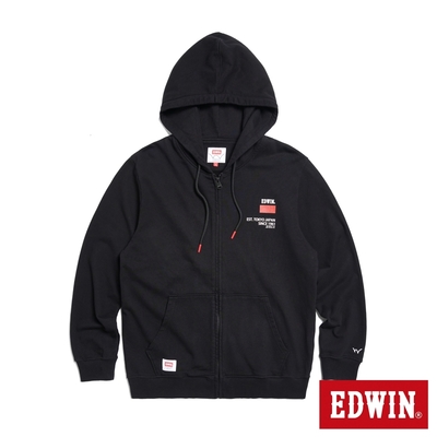 EDWIN 男裝 大紅日長袖連帽外套-黑色