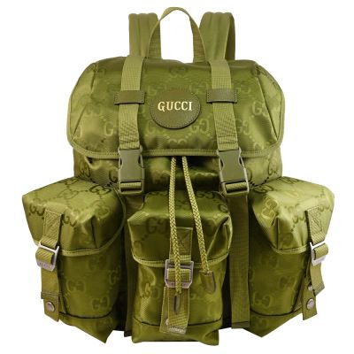 GUCCI 古馳 Off The Grid 經典GG緹花尼龍休閒商旅翻蓋束口後背包(綠)