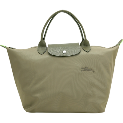 LONGCHAMP Le Pliage Green 奔馬刺繡短提把水餃包(M/朝鮮薊綠)