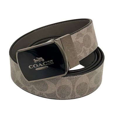 COACH 男款經典C LOGO寬版皮帶(黑釦方頭-灰色)