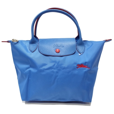 【LONGCHAMP】L1621619P23  經典LE PLIAGE CLUB 短把摺疊手提刺繡水餃包 S號(寶藍)