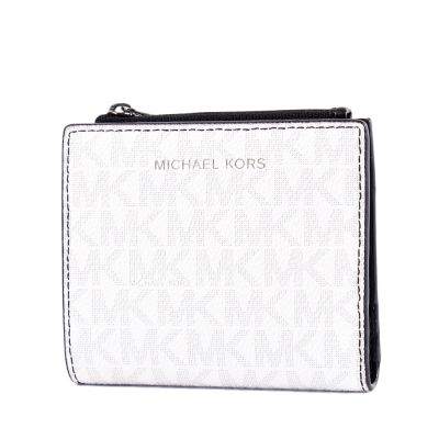 MICHAEL KORS 男款 Cooper 緹花LOGO防刮釦式對開短夾-白色
