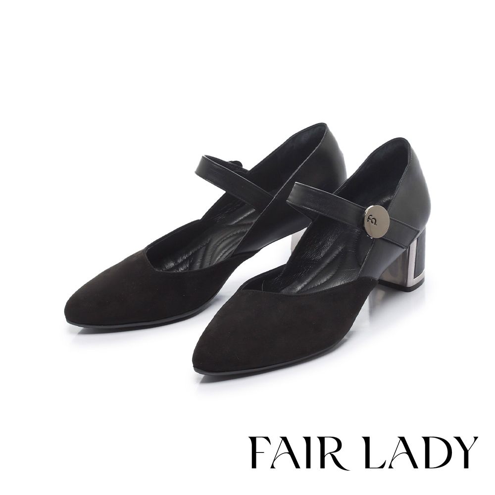FAIR LADY 芯太軟 獨特品牌飾釦瑪莉珍高跟鞋 黑 (6M3058)