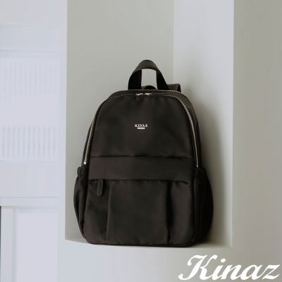 KINAZ 雙層輕量防潑水尼龍拉桿插袋牛皮手提後背包-星夜曦黑-柔光旅伴系列