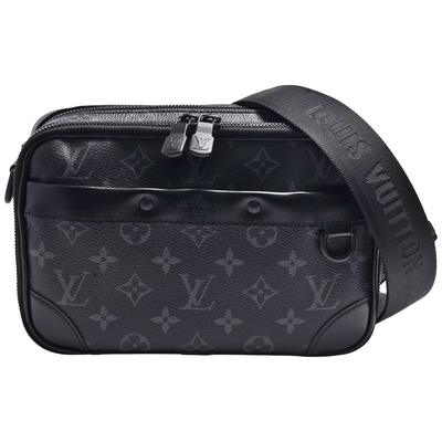 LV Louis Vuitton路易威登 M46955 Alpha系列經典Eclipse帆布印花拉鍊斜背郵差包(黑色)