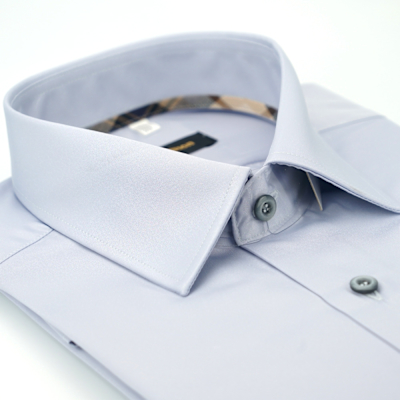 金安德森 經典格紋繞領淺灰色吸排窄版長袖襯衫