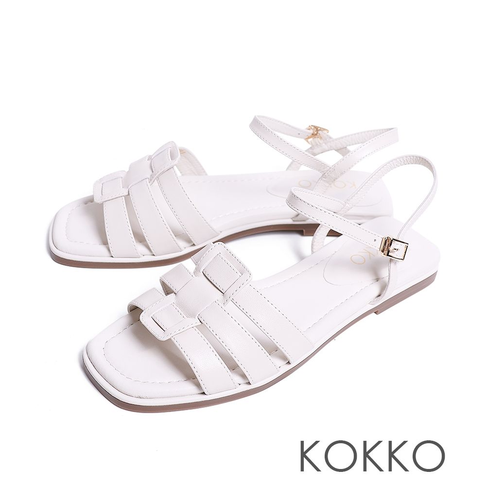 KOKKO輕柔編織感羊皮細帶涼鞋米白色
