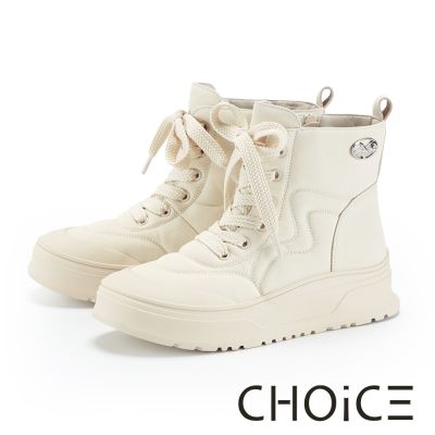 CHOiCE 潮感超纖綁帶厚底防潑水短靴 米色
