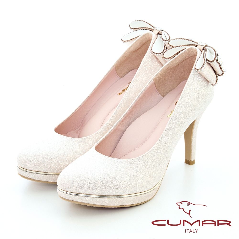 【CUMAR】後腫蝴蝶結裝飾婚宴高跟鞋-粉橘色