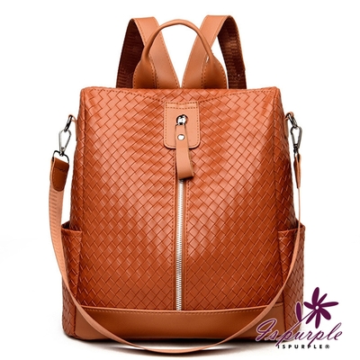 iSPurple 優雅微笑 防盜皮革兩用肩背後揹包 棕