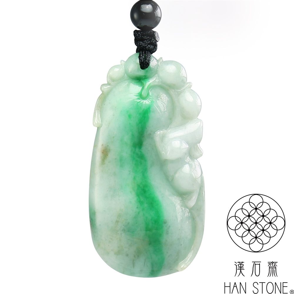 漢石齋】天然翡翠A貨福瓜玉佩吊墜飄花種帶辣綠(23*44*8mm) | 漢石齋