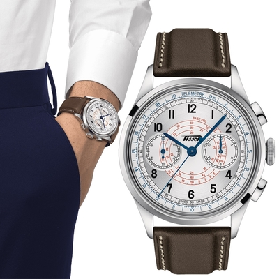 TISSOT 天梭官方授權 TELEMETER 1938 復刻計時機械腕錶T1424621603200 畢業禮物首選