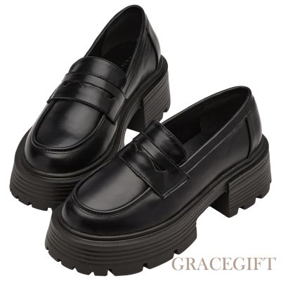 【Grace Gift】率性時髦輕量厚底便仕樂福鞋 黑