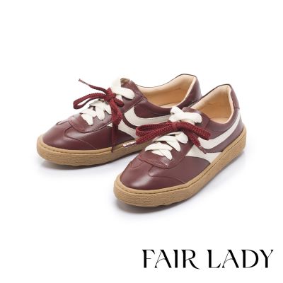 FAIR LADY 軟實力 復古撞色真皮德訓鞋 勃根地 (503104)