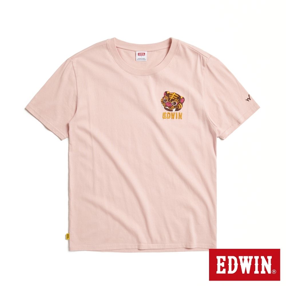 EDWIN 男裝 x 白沙屯 白沙屯繡花虎爺短袖T恤-淡粉紅