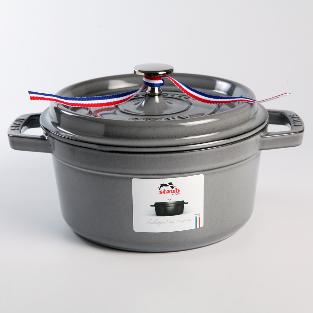 Staub 圓形鑄鐵鍋26cm 5.2L 石墨灰法國製湯鍋燉鍋(電磁爐IH爐可用