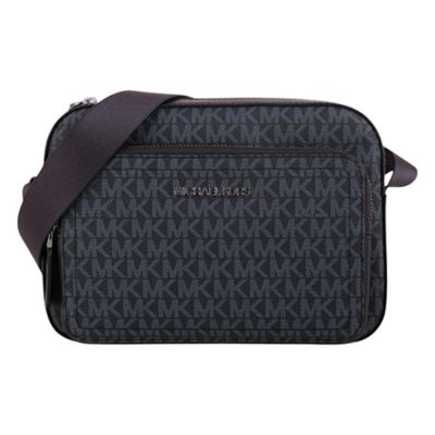 MICHAEL KORS 銀字滿版防刮LOGO 斜背相機包(灰藍)小