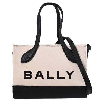 BALLY BAR KEEP 品牌LOGO帆布拼接牛皮兩用/托特包(米/黑)