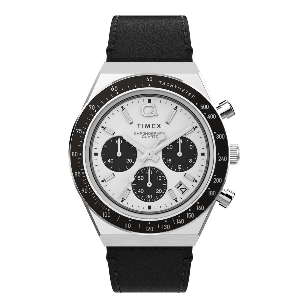 TIMEX  天美時 QTimex  40毫米三眼計時皮革腕錶(白x黑TXTW2W53400)