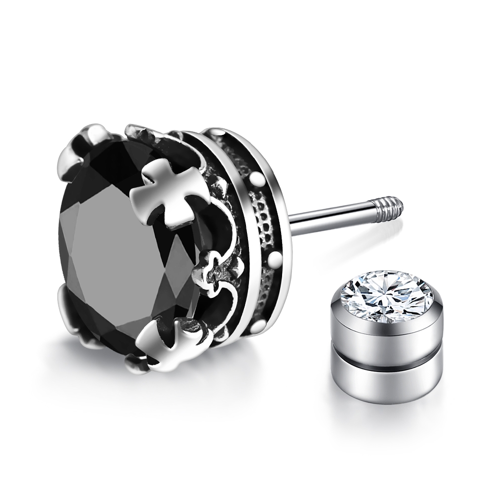 GIUMKA-925純銀耳環-後鎖栓扣針式-皇者之冠-黑/白任選-MFS07032