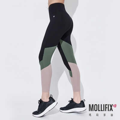 Mollifix 瑪莉菲絲 玩色切割8分褲 (黑+綠)瑜珈服、Legging 暢貨出清