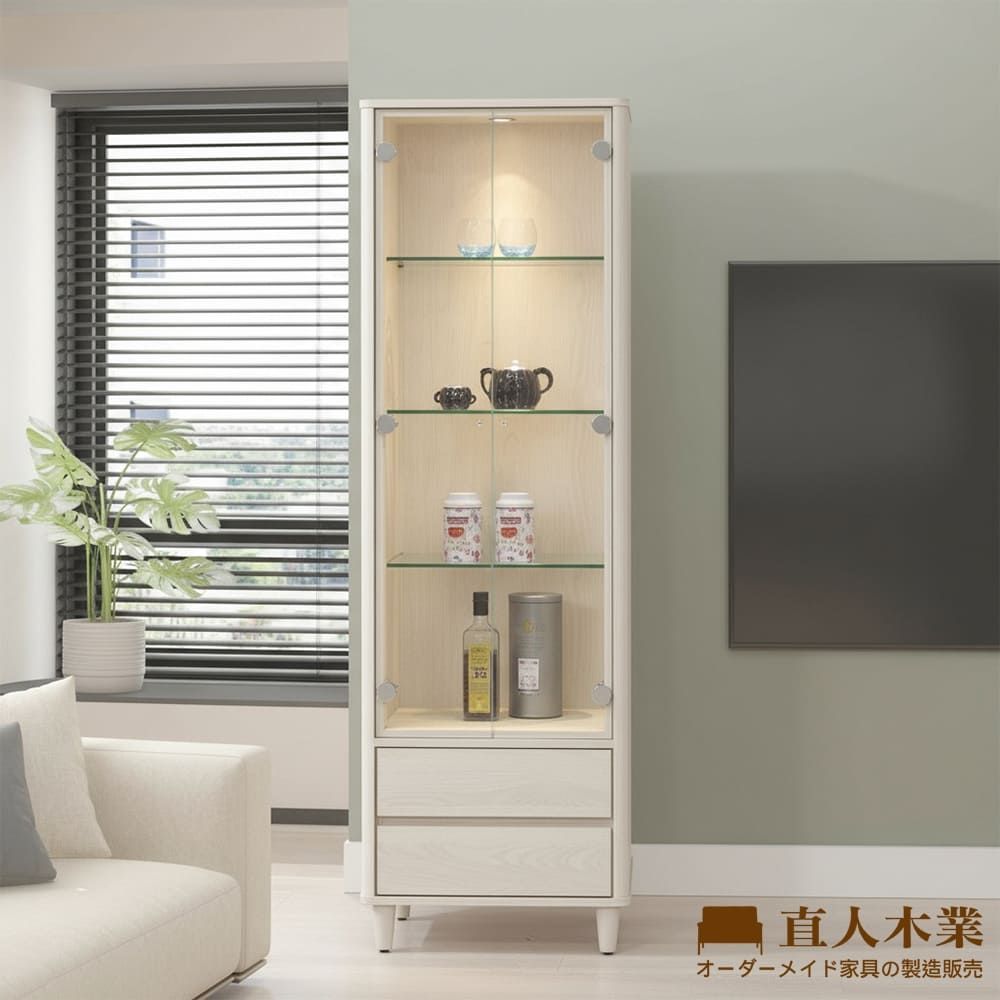 茶櫃 直人木業-ZX現代風奶油白榆木玻璃展示櫃61公分| 書櫃/置物櫃寬60~79cm