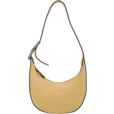 LONGCHAMP Roseau 竹節釦可調肩背帶小牛皮半月包(卡其色)