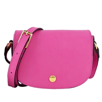LONGCHAMP EPURE系列牛皮翻蓋半月斜背包(桃粉)