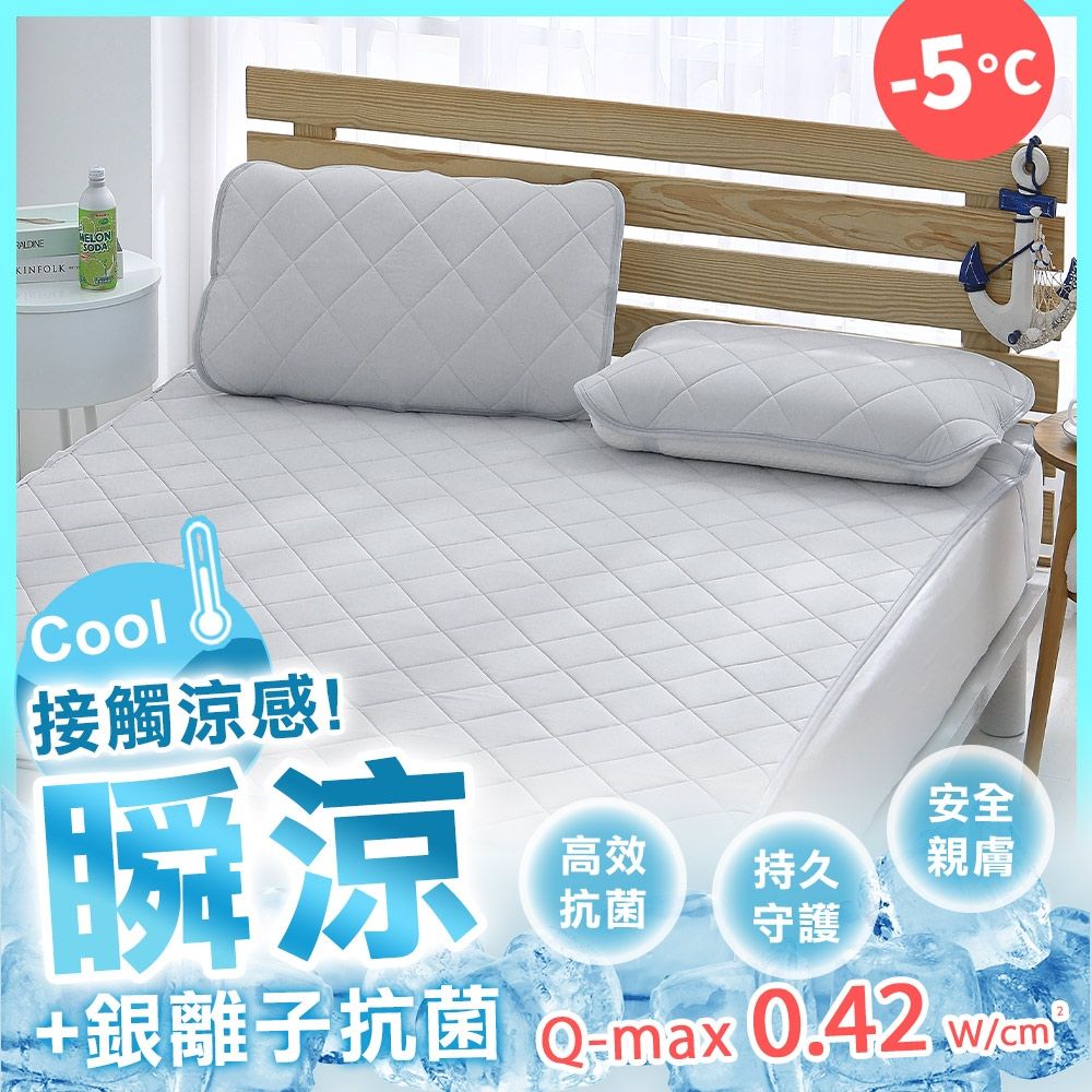 鴻宇 涼感-5度C 瞬涼銀離子 可洗抗菌單人保潔墊 SUPERCOOL接觸涼感 2色任選